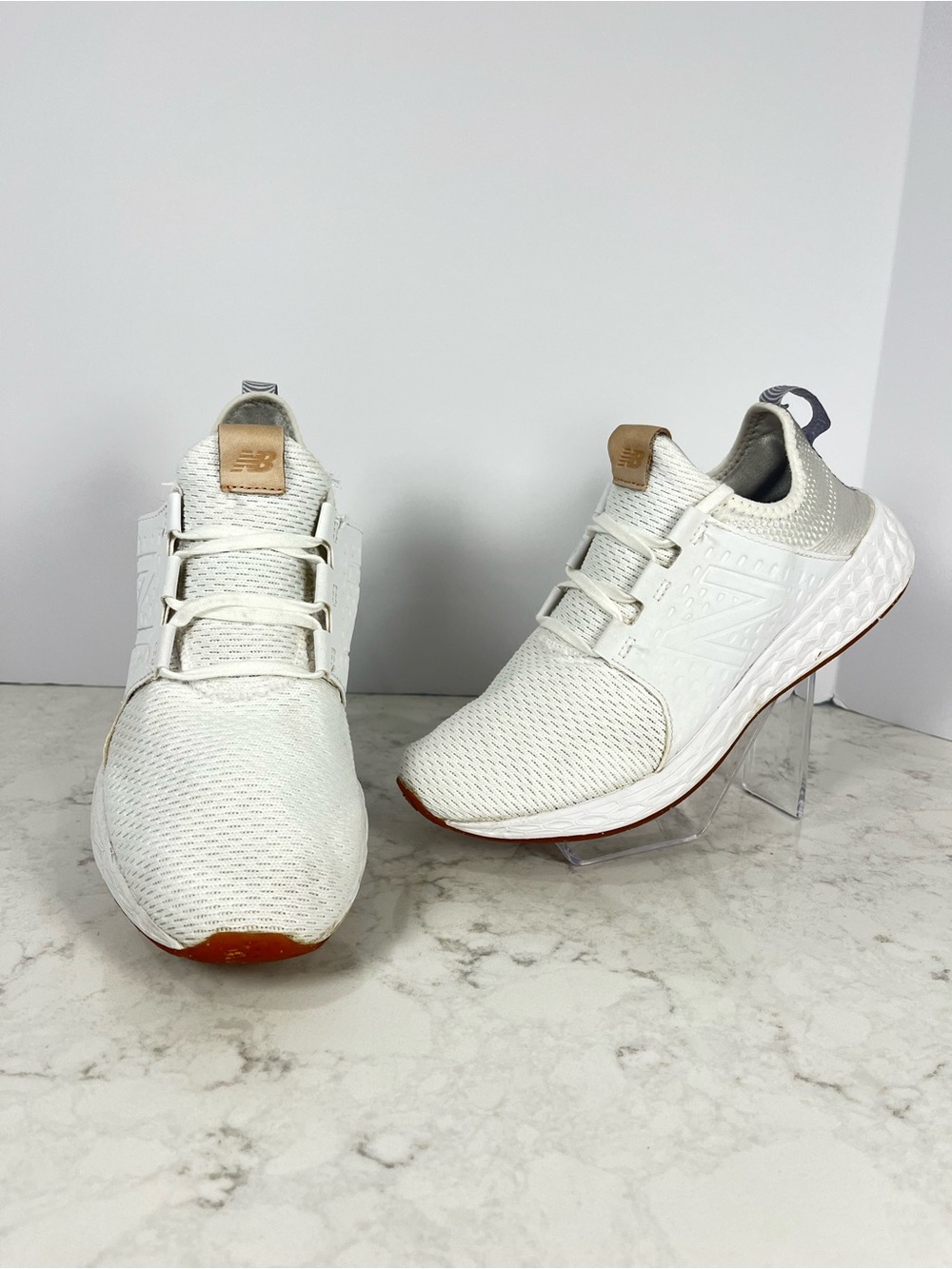 New Balance White Knit Low-Profile Sneakers